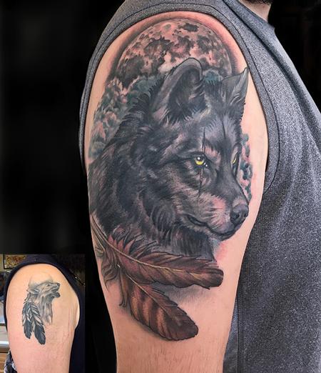 Tattoos - Wolf and Feathers Coverup - 132594